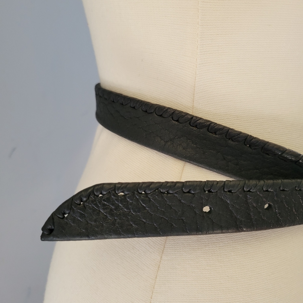 Gilles Herve Paris Women’s Black Leather Side Stitched Belt - Picture 7 of 13